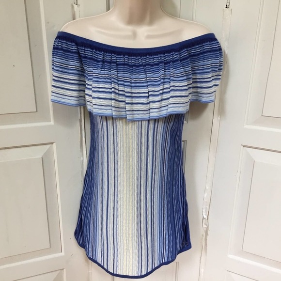 White House Black Market Blue and Silver Blouse - Picture 2 of 16